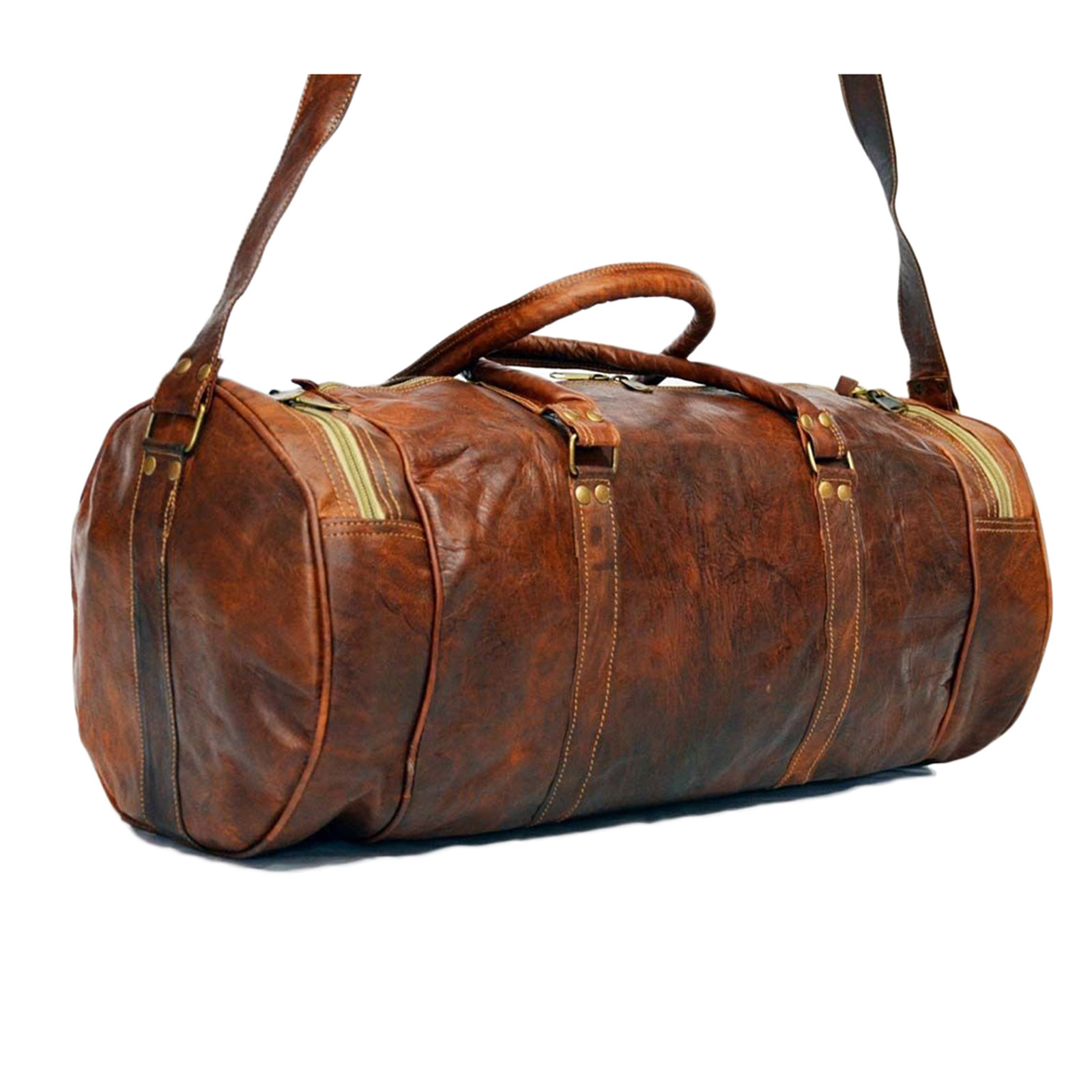 Genuine Leather Weekend Shoulder Luggage Bag Overnight Travel Duffel Gym Bag 